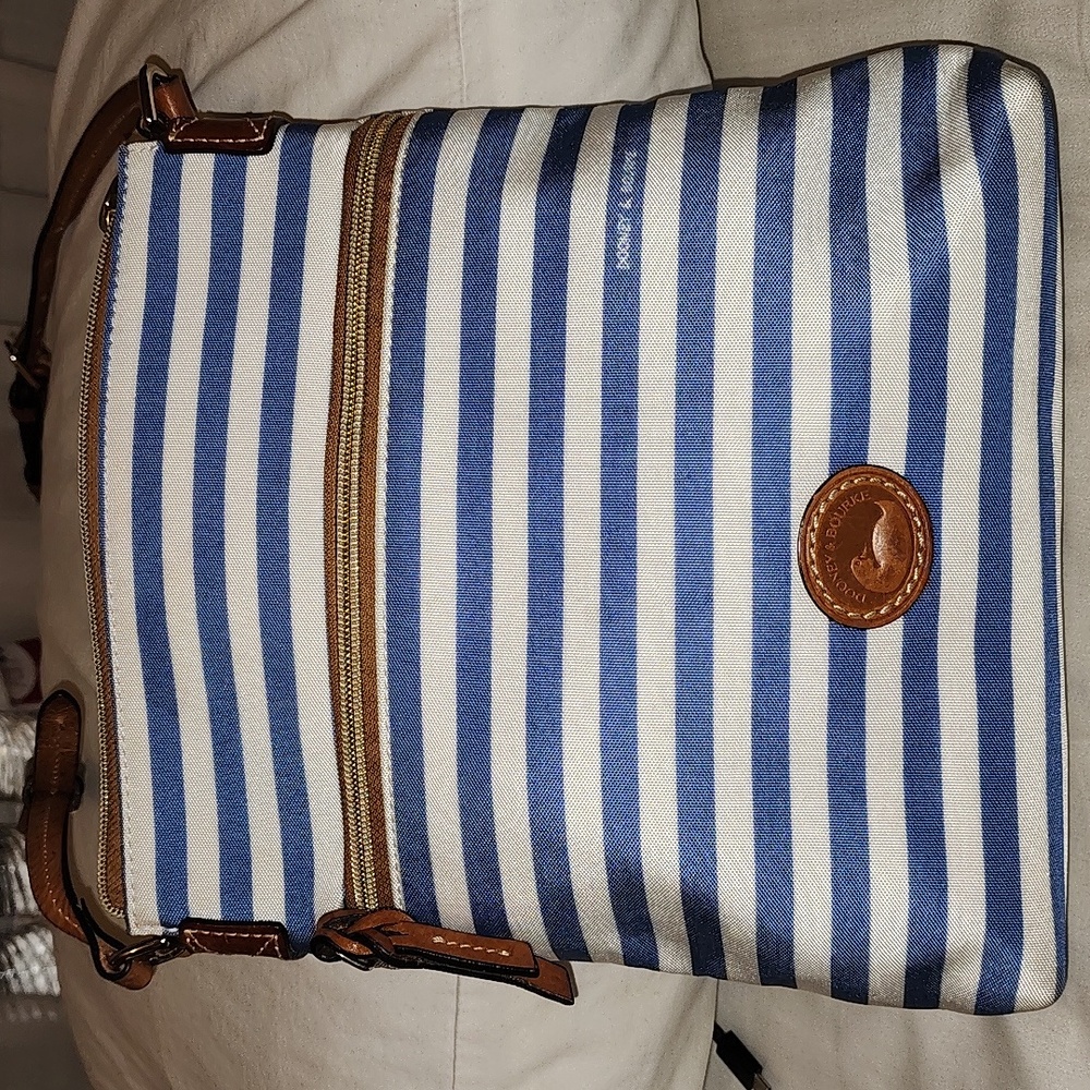 Dooney & Bourke Blue and White Striped Cross-body Bag. EUC